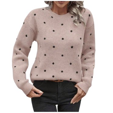 Yanlir Chandail Tricoté Uni Décontracté pour Femme à Manches Longues, Col Rond, Confortable et Doux, Tricot d'Automne et d'Hiver, Haut à Enfiler, Tenue Quotidienne, Mode, Chaud (Rose, M)