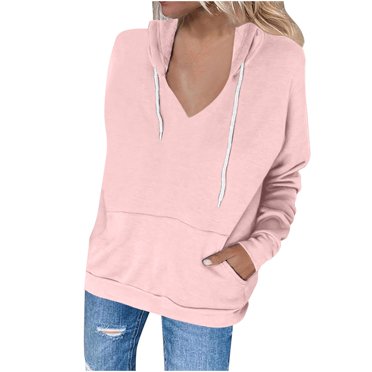 Penkiiy Hoodies for Women Women's Casual Color Hooded Pocket Long Sleeved Sweater Jacket Pink Y2K Clothes