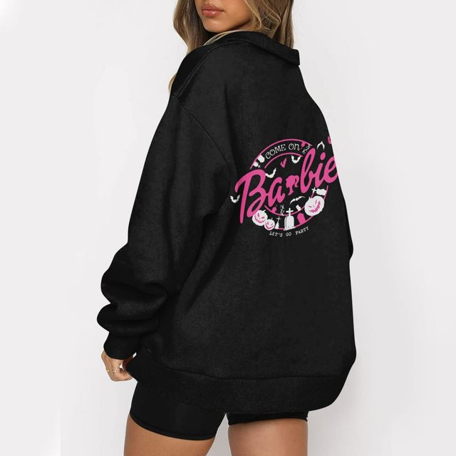 Mode Décontractée à Manches Longues Imprimé Floral Fermeture Éclair Épaule Extérieure Surdimensionnée Sweat-Shirts Noir S