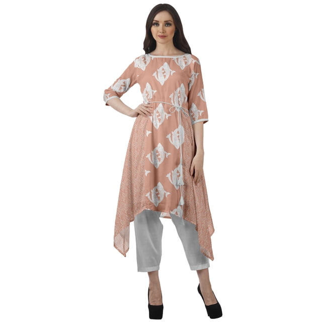 Moomaya Ensemble Tunique Indienne Haut et Pantalon Manches 3/4 Imprimé Kurta Kurti de Designer pour Femmes