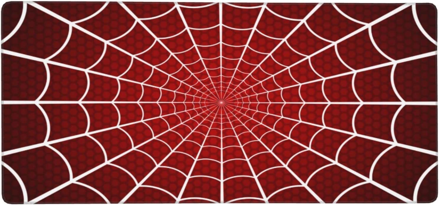 Red Spider Web Gaming Mouse Pad XL, Extended Stitched Edges Mousepad, Large Mouse Mat Desk Pad, Long Non-Slip Rubber Base Mice Pad(35.5x16 Inch)