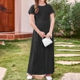 thumbnail image 4 of biudgviw Robe Maxi pour Filles à Manches Courtes, Col Ras du Cou, Couleur Unie, Robe Trapèze Décontractée, Robe d'Été Longue avec Poches, 4 of 6