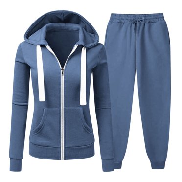 asjyhkr Womens Sets 2 Pieces Long Sleeve Zipper Drawstring Hooded Sweatshirts High Waist Jogger Sweatpants Casual Running Workout Gym Solid Color Sets