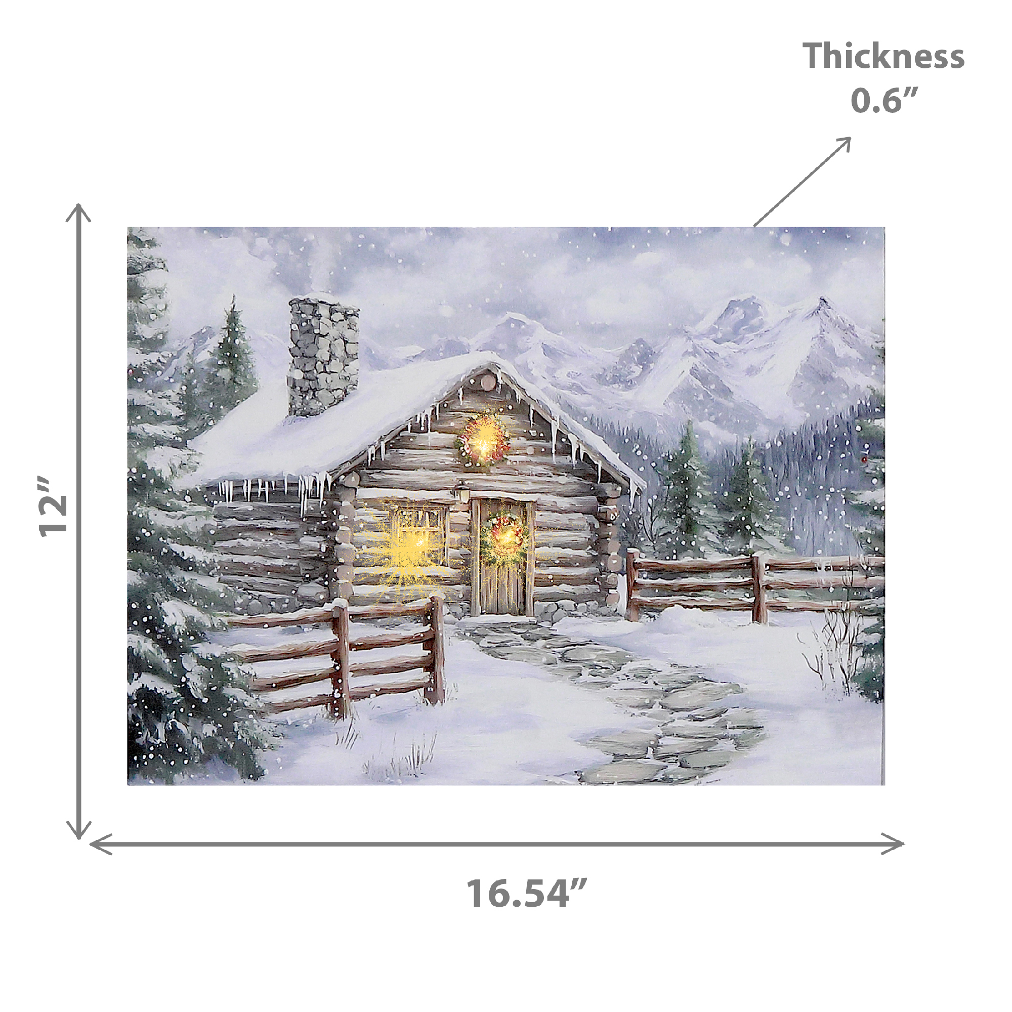 Toile Murale À Led (Cabane Avec Cheminée En Hiver)