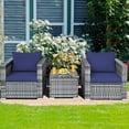 thumbnail image 4 of Gymax Ensemble de Conversation de Patio en Rotin 3 Pcs pour Extérieur Cour avec Coussin Bleu Marine, 4 of 10