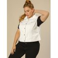 thumbnail image 4 of GRACE & GRANDEUR Women's Plus Jeans Jacket Vest Fall Button Down Denim Jacket White 2X, 4 of 6