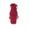 thumbnail image 2 of BLISSFUL STEP Women's Shoes Open Toe Mid Block Heel Ankle Strap Faux Suede Sandals Deep Red 6, 2 of 8