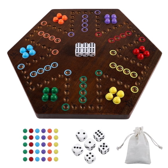 Jeu de Société Wahoo Marble Fast Track, Brun Rustique, Bois Épaissi, 4 et 6 Joueurs, 2 Côtés, 14,8 x 13 x 0,8 Pouces