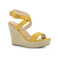 thumbnail image 1 of BLISSFUL STEP Chaussures pour Femmes Sandales Espadrilles à Talon Compensé Slingback à Brides Croisées Jaune 7, 1 of 6