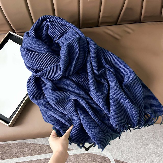RXIRUCGD Women's Fashionable Solid Color Fold Soft Skin Friendly Scarf( Navy )