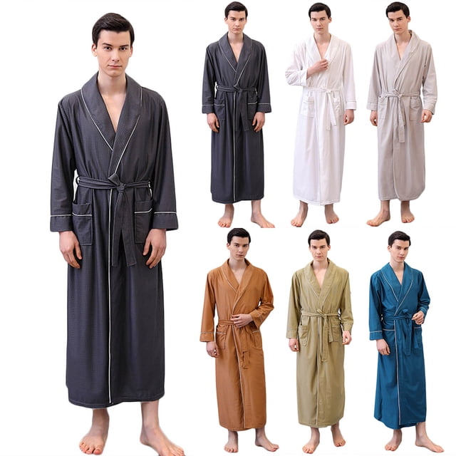 JDQJBZ Pantalon de Pyjama pour Hommes à Manches Longues en Satin Robe Absorbante à Séchage Rapide Vêtements de Nuit