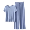 thumbnail image 2 of Weiqiqre Ensemble de Pyjama en Satin pour Femmes Pyjamas Rafraîchissants Ensembles d'Été Assortis Manches Courtes Ensemble de Détente Femmes, 2 of 3