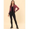 thumbnail image 4 of INSPIRE CHIC Women's Zip Up See Through Long Sleeve Bomber Jacket Red S, 4 of 4