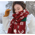 thumbnail image 4 of Christmas Tree Pattern Knit Scarf Retro Red Warm Thick Scarf Autumn Winter Coldproof Decoration Neck Guard Scarf Ladies Christmas Gift, 4 of 6