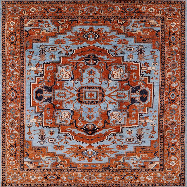 Ahgly Company Indoor Square Mid-Century Modern Red Oriental Area Rugs, 6' Square