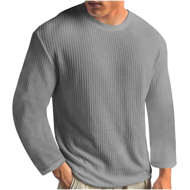RXIRUCGD Men's Summer Solid Round Neck Short Sleeved Knitted T-shirt, Gray, Size: M