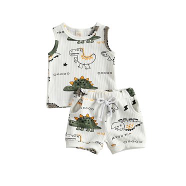 Xingqing Newborn Infant Toddler Baby Boy Outfits Set Sleeveless Dinosaur Tank Tops Vest Shorts Pants Clothes