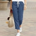 thumbnail image 3 of Womens Trousers Back Pants Drawstring Elastic Waist Pink Linen Pants Casual Pants, 3 of 5