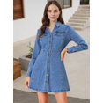 thumbnail image 2 of INSPIRE CHIC Robe-chemise en Denim à Col en V et Manches Retroussées pour Femme, 2 of 6