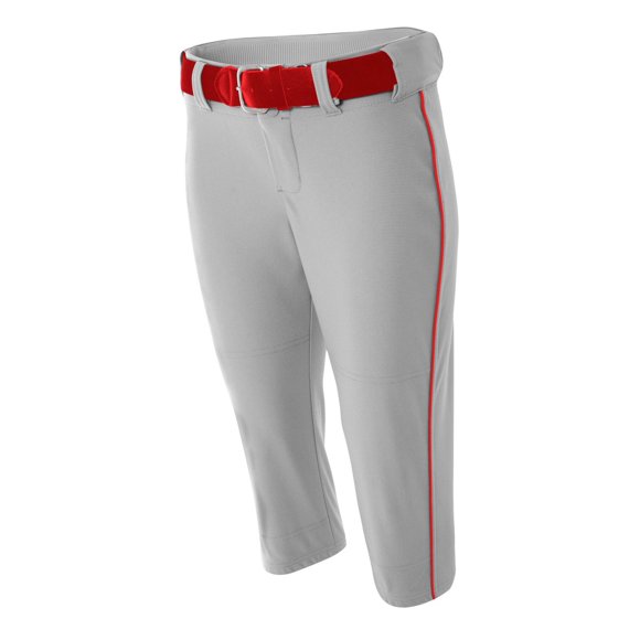 A4 Womens Softball Pant with Piping Large Grey/Scarlet