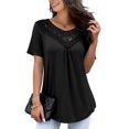 thumbnail image 1 of FOLUNSI Women's Plus Size Summer Tops Short Sleeve Lace Pleated Blouses Tunic Tops M-4XL, 1 of 6