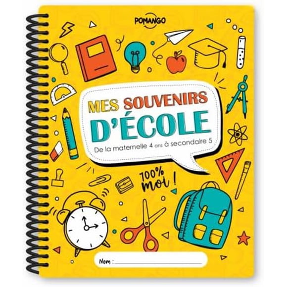 POMANGO: Album Scolaire Mes Souvenirs d'École | Cahier Souvenirs de la Maternelle à la 5e Secondaire | Système Scolaire Québecois - 9.5''x13.5''- Français | Livre d’Activité avec Pochettes à Souvenirs