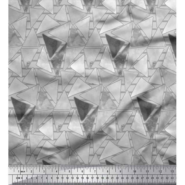 Soimoi Gray Cotton Duck Fabric Facets Triangle Geometric Decor Fabric Printed Yard 44 Inch Wide