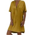 thumbnail image 2 of Jusqu'à 65 % de Rabais! Robes d'Été Mode pour Femmes 2024 Grande Taille Décontractées Amples Unies en Coton à Col en V à Manches Courtes Robe d'Été, 2 of 6