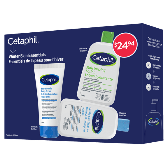 Cetaphil Gentle Skin Care Essentials Gift Pack – With Gentle Skin Cleanser, Extra Gentle Daily Scrub and Moisturizing Lotion