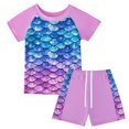 thumbnail image 2 of Girls Rash Guard 2-Piece Swimwear Fish Scale Pattern Swimwear Upf 50+ Uv for 4-12Y, 2 of 6