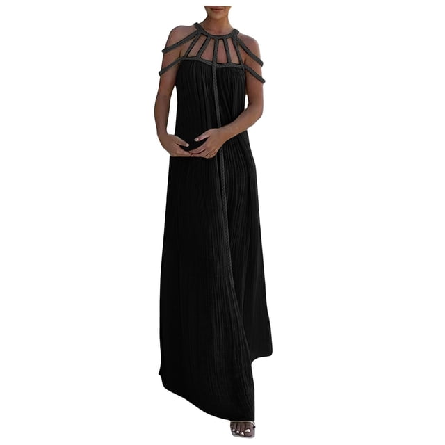 XDZJLR Robe Femme à Bretelles Spaghetti Dos Nu Maxi Moulante Cocktail Fête Longue Robe de Vacances