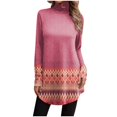 thumbnail image 2 of EIMELI Hauts pour Femmes Col Roulé Boutonné T-Shirts Décontractés pour Femmes Manches Longues Col Roulé Mode Imprimé T-Shirt Chandail Boutonné Cyan L, 2 of 5