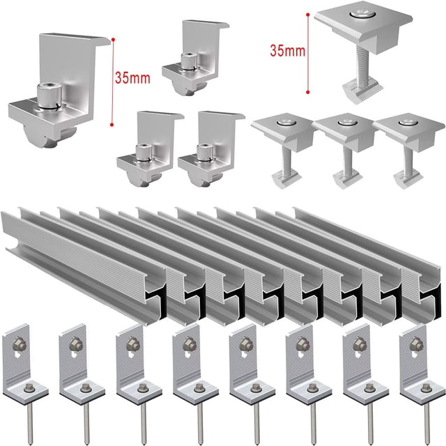 30/35Mm Solar Panel Photovoltaic Bracket Mounting Rail Kit Pv Middle Clamp End Clamp Aluminium Profile Solar Module Roof Rail