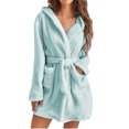 thumbnail image 1 of zanvin Fleece Robe for Women Mid Length Belted Bathrobe Hooded Fleece Plush Bath Robe Winter Spa Robes with Pockets, 1 of 5