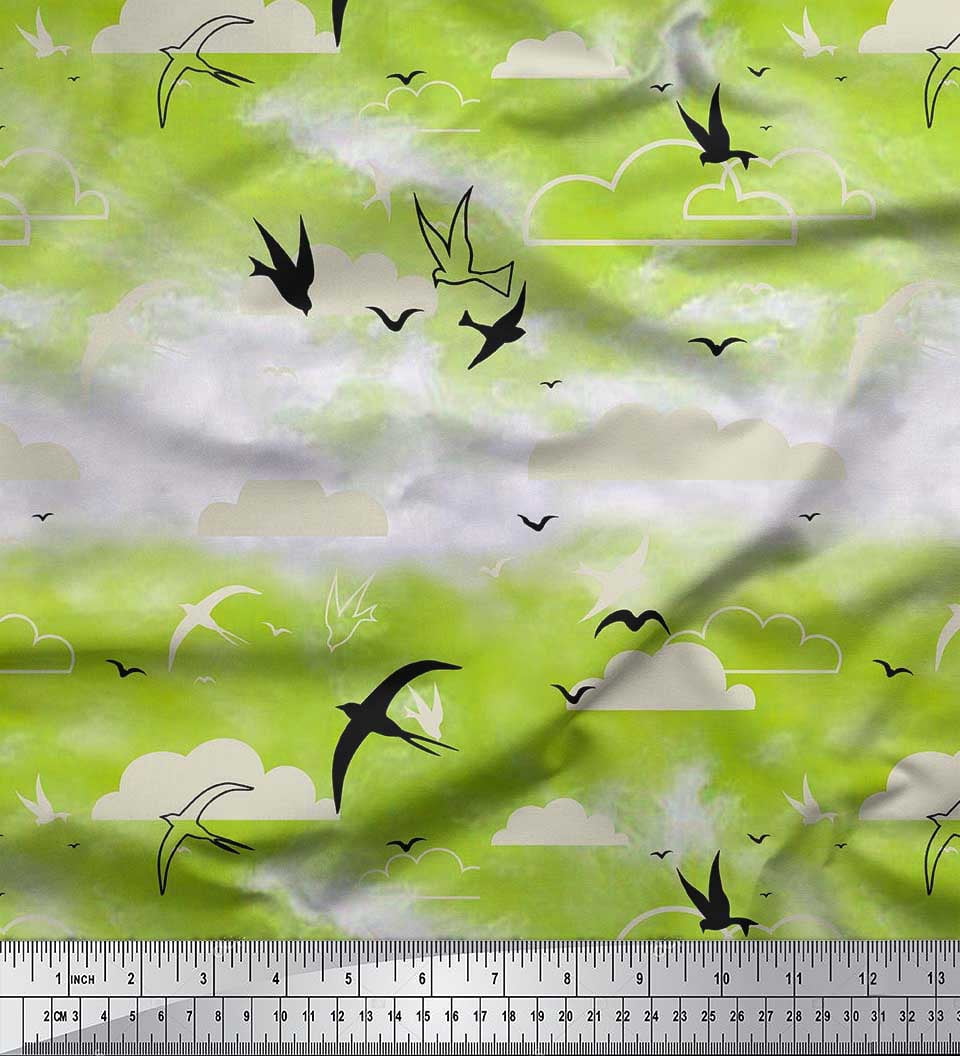 Soimoi Cotton Duck Fabric Clouds & Flying Swift Bird Decor Fabric Printed Yard 56 Inch Wide