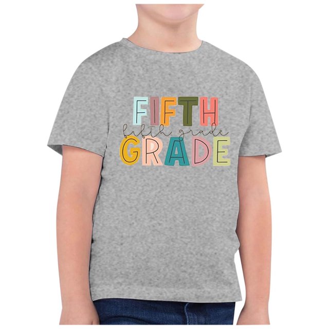 FhsagQ Hauts Filles Chemises Mode Enfants Rentrée des Classes Imprimé Col Rond Manches Courtes T-Shirt Décontracté Haut (12) Chemises de Noël pour Filles 10-12 Chemises Noires pour Filles Taille 8-10 Printemps Gris 6-7 Ans