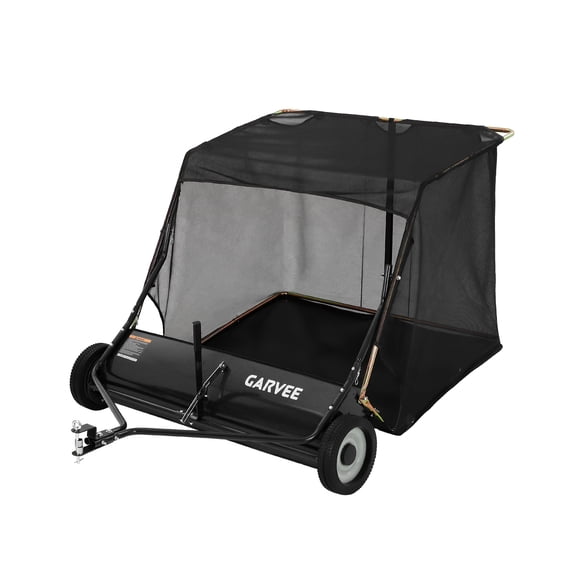Balayeuse de Pelouse à Remorquage Arrière de 50 Po, Collecteur de Feuilles et d'Herbe Extra-Grand de 33 Pi3 - Hauteur de Brosse Réglable Sans Outils - Corde de Benne Facile - pour Tondeuse/tracteur à Chevaucher - Noir