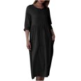 thumbnail image 1 of Mrat Dresses Plus Size Robe Décontractée Ample pour Femmes, Couleur Unie, Manches Trois-Quarts, Col Rond, avec Poches, Longues Robes pour Femmes Décontractées S-158 Noir G, 1 of 8