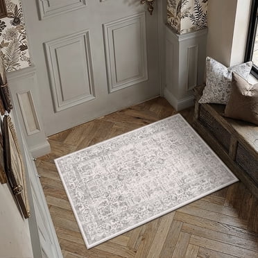 BERTHMEER 2'x3' Small Area Rugs for Entryway Doorway Entrance Bedroom Kitchen Laundry Passage Dorm Vintage Non Slip Washable Oriental Traditional Retro Rugs Doormats, Gray