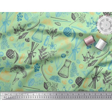 Soimoi polyester Crepe Fabric Floral,Fruits & Jar Vintage Fabric Prints By Yard 42 Inch Wide