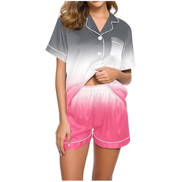cfhntfmh Womens Pajamas Set Short Sleeve Sleepwear Button down Nightwear with Shorts 2 Piece Soft Pj Sets