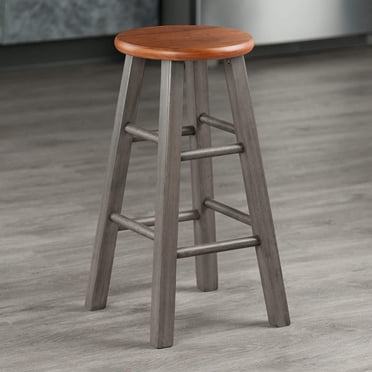 Ivy Counter Stool 24 Inch Rustic Teak Gray Finish, Farmhouse Kitchen Bar Stool with Back