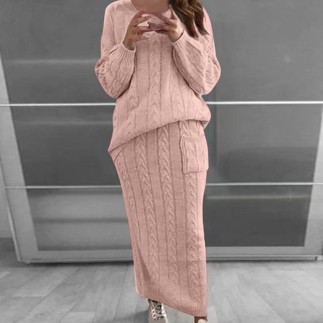 HWRETIE Ensemble pour Femmes Chandail à Col Rond et Pantalon à Jambe Grand Manches Longues Coupe Ample Tenue Décontractée