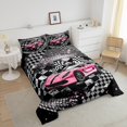 thumbnail image 4 of Erosebridal Ensembles de Couette Voiture de Sport Rose Format Simple pour Filles, Couettes et Duvets Drapeau de Course Automobile, Noir Rose Gris, Réversible 2 Pcs, 4 of 7