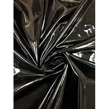 Polyester Spandex Shiny Black Faux Vinyl 2 Ways Stretch Fabric