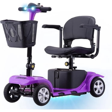 SKRT Mobility Scooter for Adults, Senior, skmc 4 Wheels Electric Powered Chargeable Device for Travel, Lightweight and Portable, with LED Headlights and Basket, Charger Included, Red/ Blue