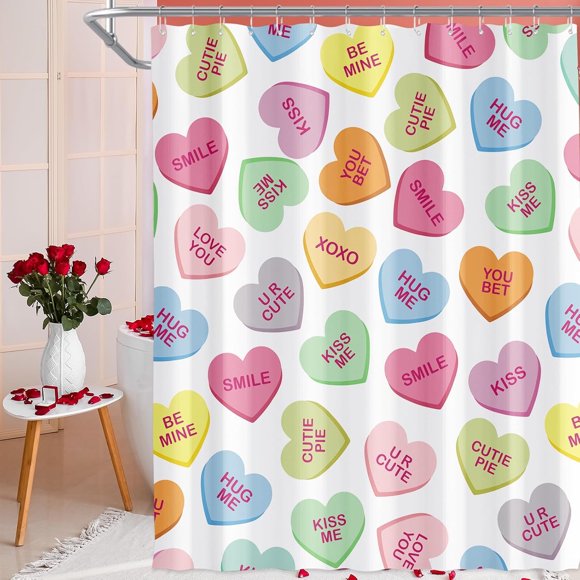 Rideau de Douche de la Saint-Valentin, Rideau de Douche de la Saint-Valentin à Cœurs Colorés pour Salle de Bain, Rideaux en Tissu Imperméable avec Crochets, Déco de Salle de Bain de la Saint-Valentin pour Fournitures d'Anniversaire et de Mariage, 71x71 Pouces