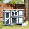 thumbnail image 2 of PawHut 57" Rabbit Hutch, 2 Tier Bunny Cage, Guinea Pig Cage, Bunny Run, Indoor Outdoor Small Animal House with Slide-out Tray, Ramp, 2 of 10
