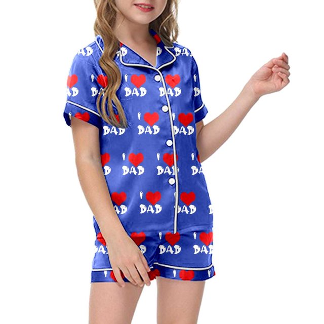 Luvoko Tween Children DIY Anniversary Print Pajama Set Short Sleeve Button Up Top And Shorts