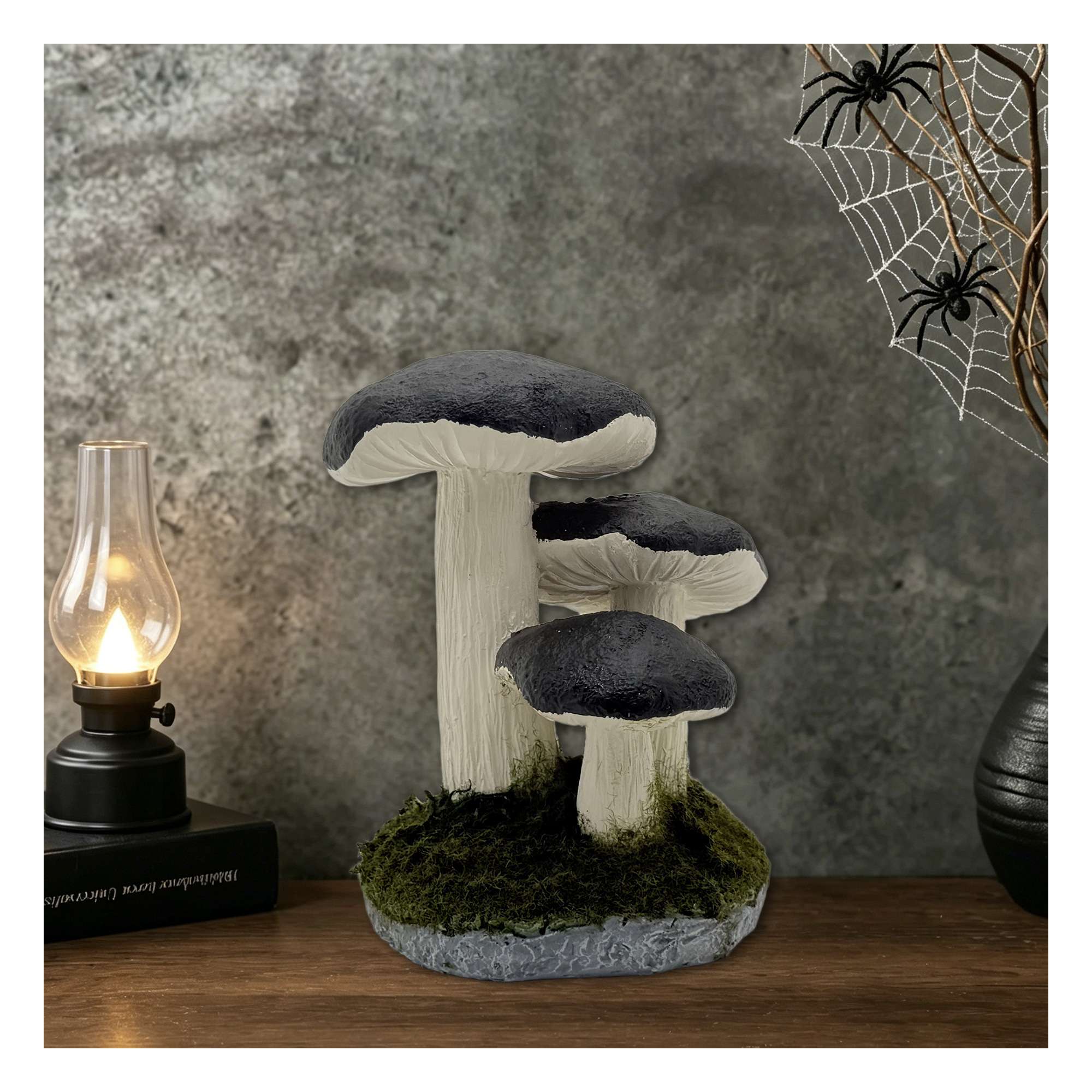 Way-To-Cel PL Champignons décor, 5 pouces de hauteur, couleur noir et blanc et vert